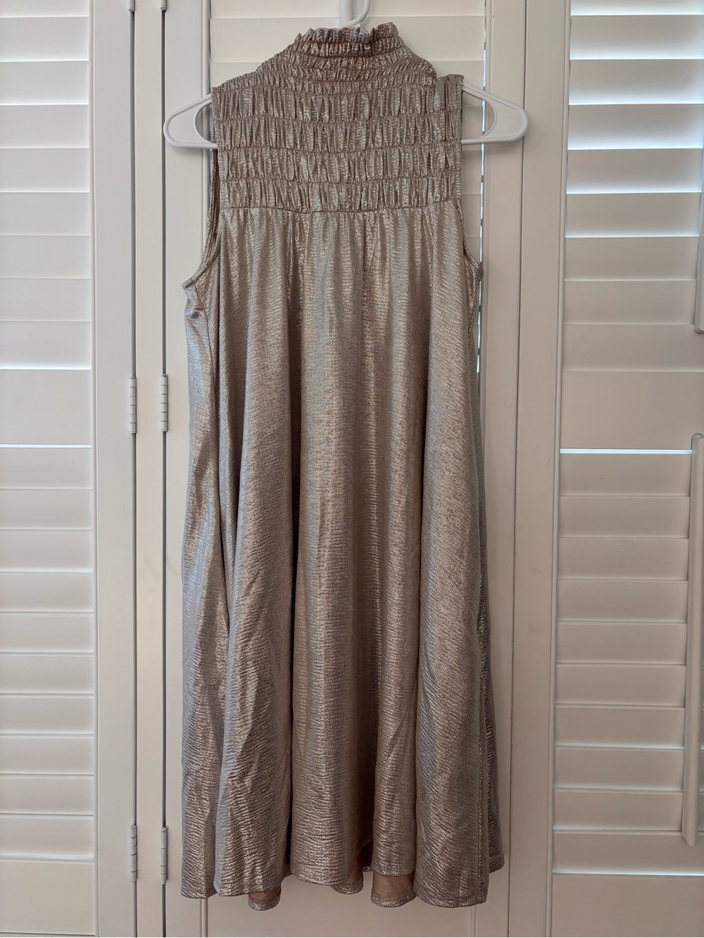 MSK Metallic Sleeveless Mock-Neck Midi Dress - Champagne Gold